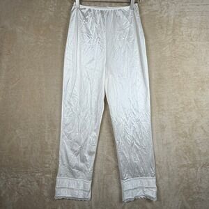 Vintage Sears White Satin Pajama Pants M Lace Trim Made in USA Dollcore Coquette